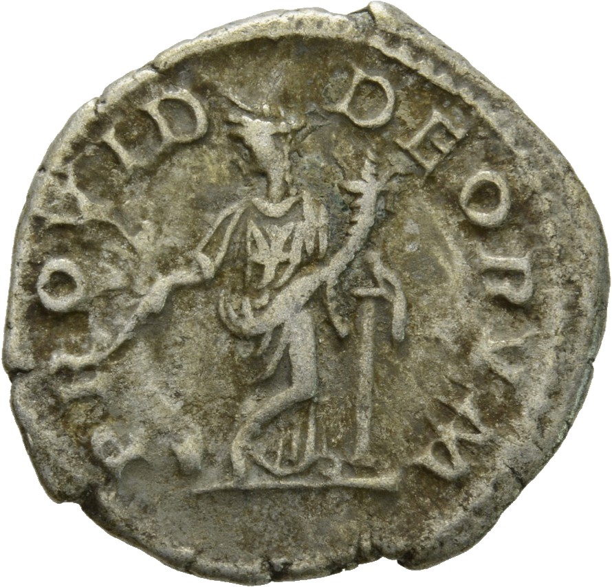 RIC IV Elagabalus 130b Elagabalus reverse, Providentia, draped, standing left, leaning left elbow on column, holding wand ...