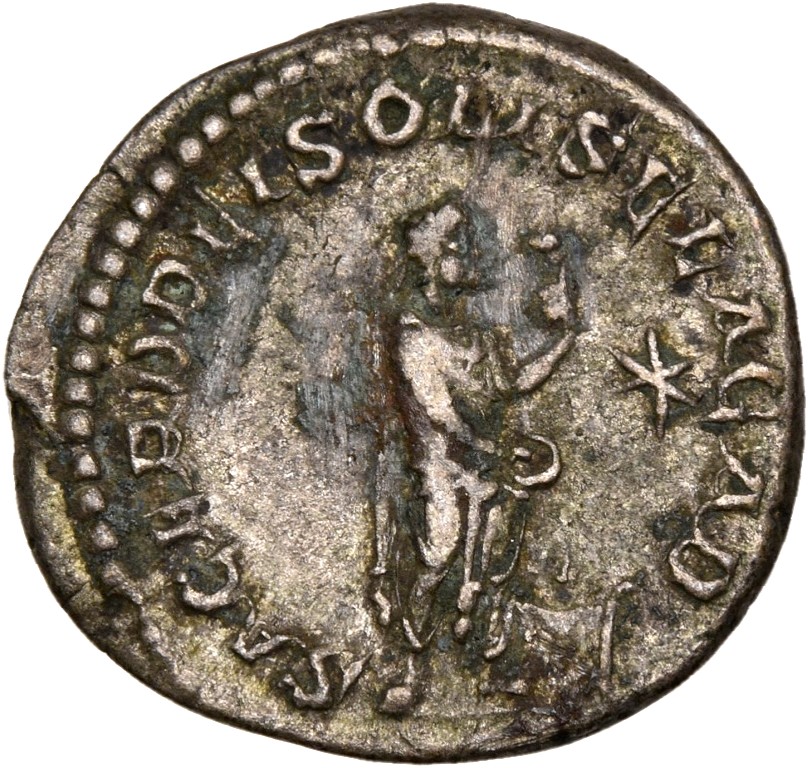 RIC IV Elagabalus 131 Elagabalus reverse — Elagabalus, in Syrian priestly robes, standing right, sacrificing out of patera...