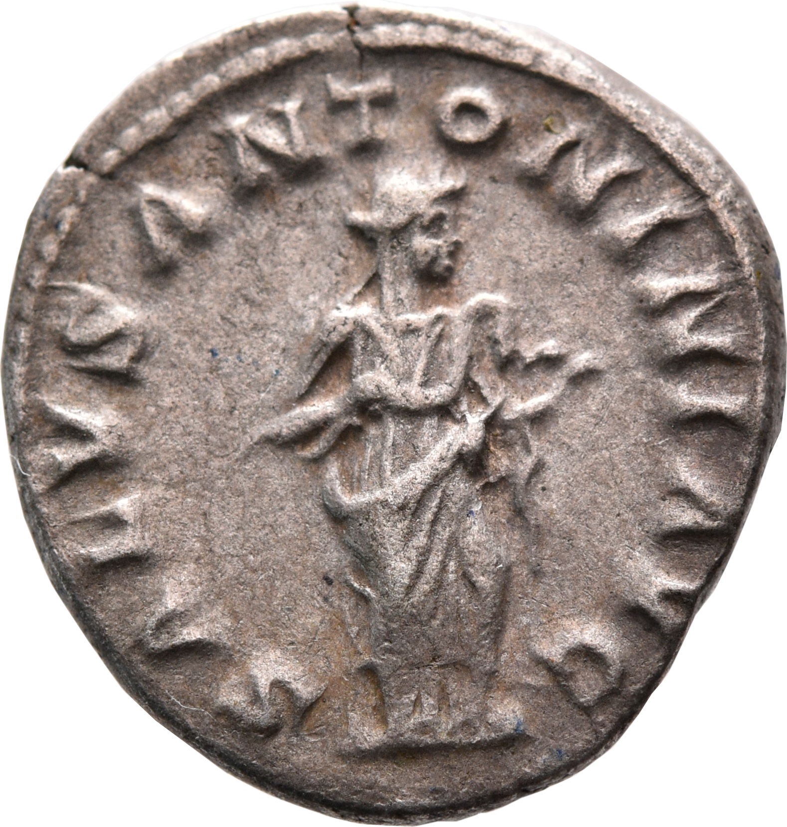 RIC IV Elagabalus 140b Elagabalus reverse — Salus, draped, standing right, feeding snake held in her arms out of dish in l...
