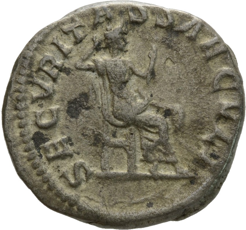 RIC IV Elagabalus 145b Elagabalus reverse, Securitas, draped, seated right, supporting her head with right hand and holdin...