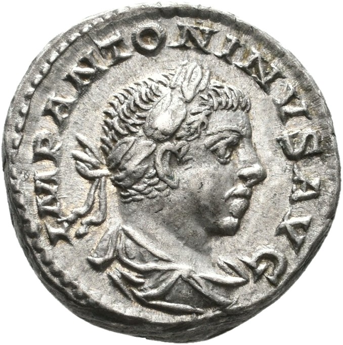 RIC IV Elagabalus 16 Elagabalus obverse — Bust of Elagabalus, laureate, draped, right