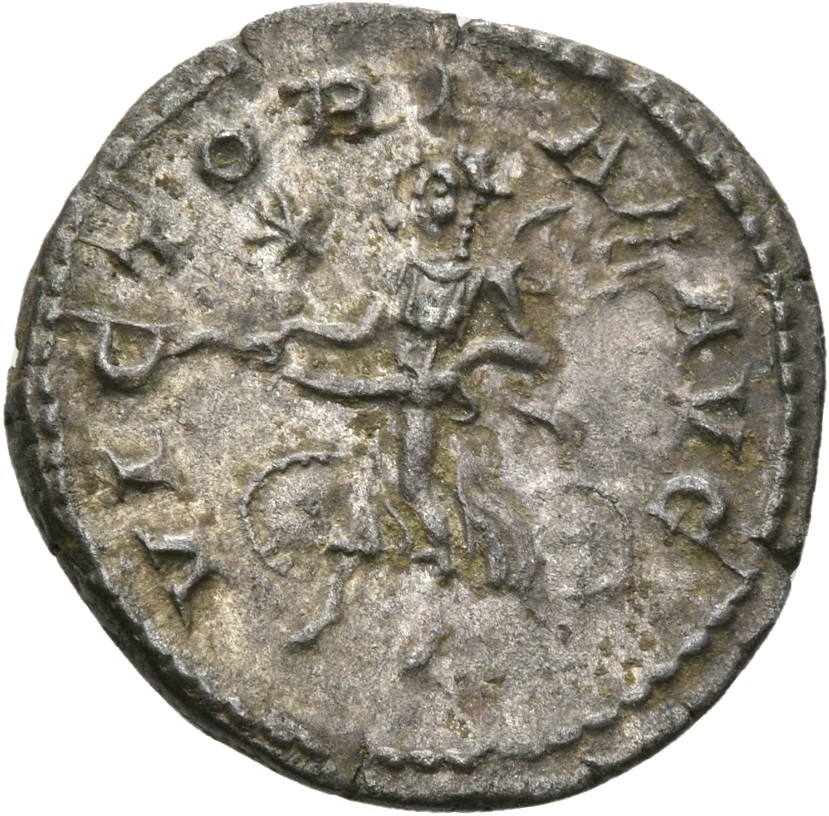 RIC IV Elagabalus 161b Elagabalus reverse — Victory, winged, draped, flying right, holding diadem (or garland) with both h...