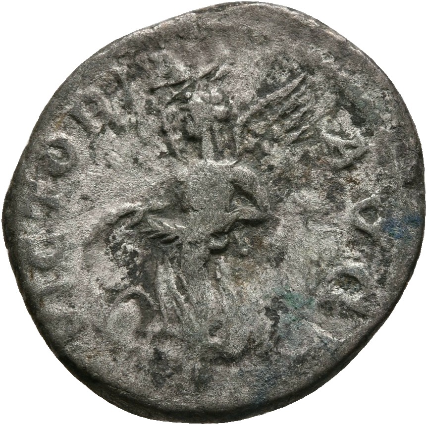 RIC IV Elagabalus 161d Elagabalus reverse — Victory, winged, draped, flying right, holding diadem (or garland) with both h...