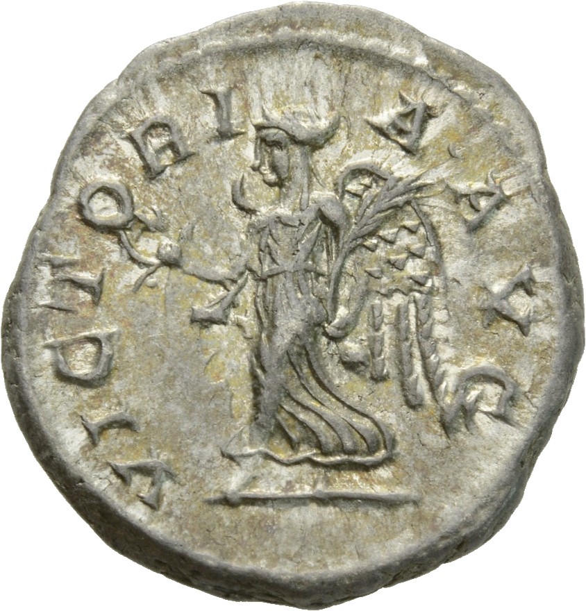 RIC IV Elagabalus 162 Elagabalus reverse, Victory, winged, draped, advancing right, holding wreath in extended right hand ...