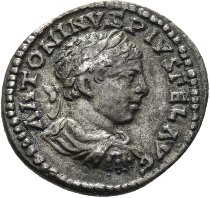 RIC IV Elagabalus 195d Elagabalus obverse, Bust of Elagabalus, laureate, draped, cuirassed, right