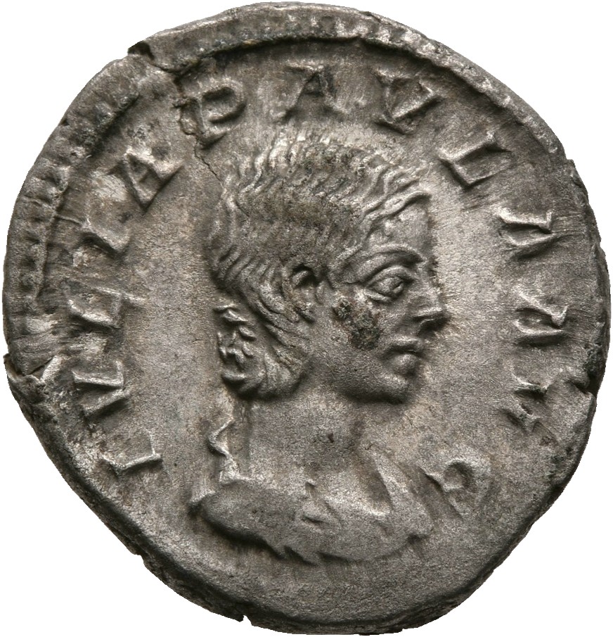 RIC IV Elagabalus 211 Elagabalus obverse, Bust of Julia Paula, hair waved and fastened in plait, draped, right