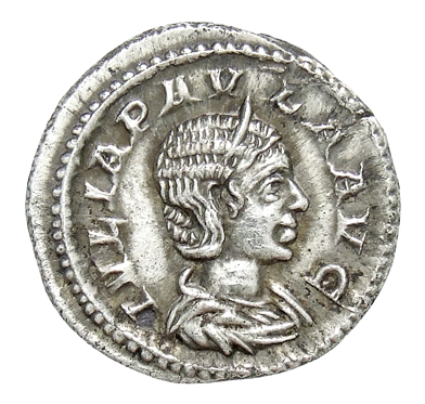 RIC IV Elagabalus 213 Elagabalus obverse, Bust of Julia Paula, diademed, hair waved and fastened in plait, draped, right