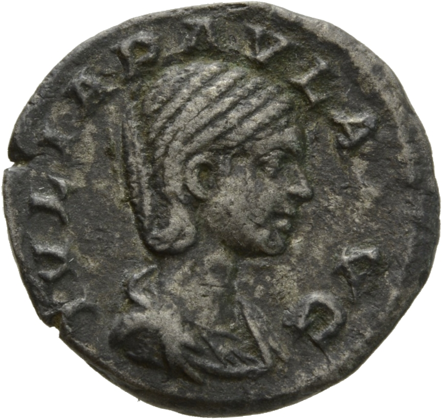 RIC IV Elagabalus 216 Elagabalus obverse, Bust of Julia Paula, hair waved and fastened in plait, draped, right