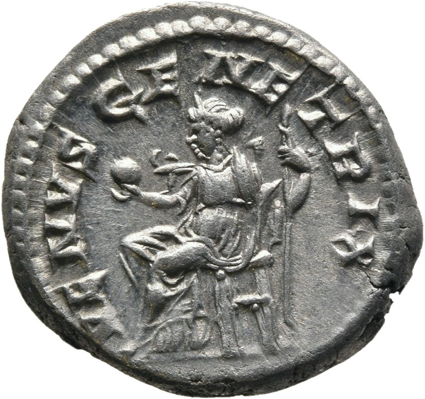 RIC IV Elagabalus 222 Elagabalus reverse, Venus, draped, seated left, holding globe in extended right hand and sceptre in ...