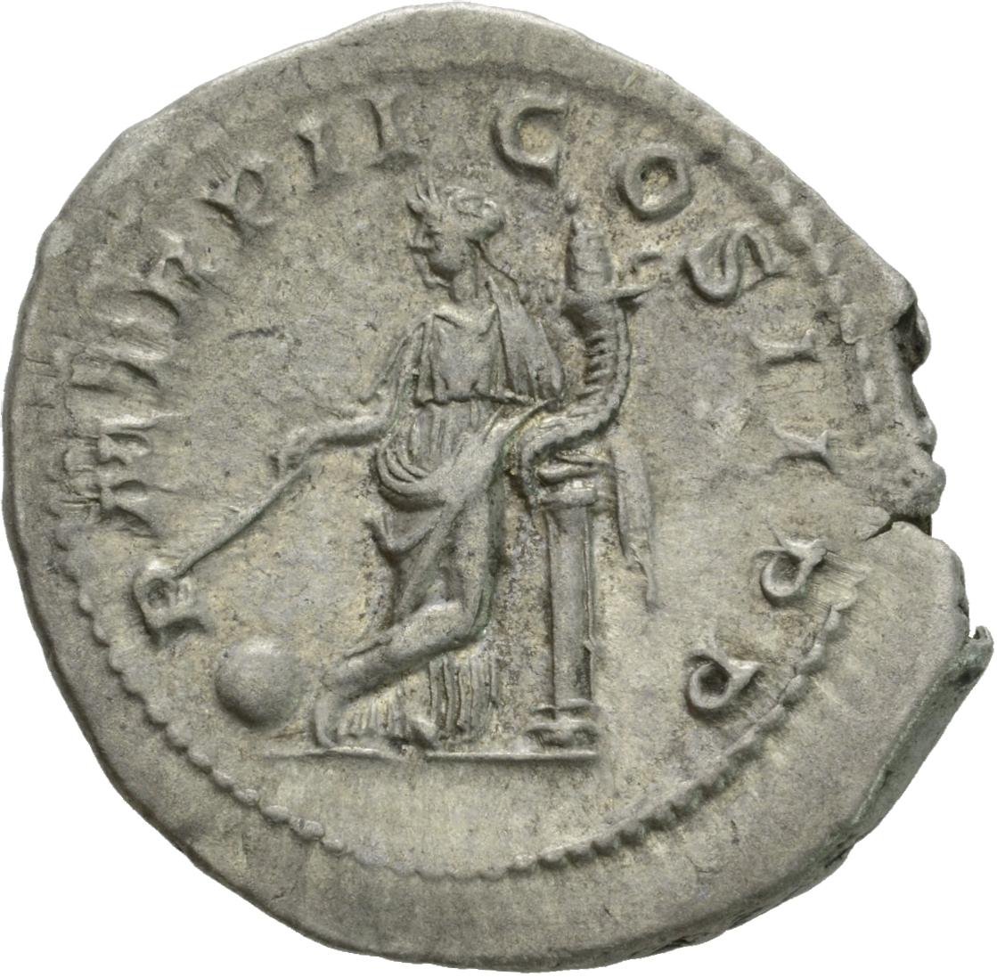 RIC IV Elagabalus 22f Elagabalus reverse, Providentia, draped, standing left, leaning left elbow on column, crossing left ...