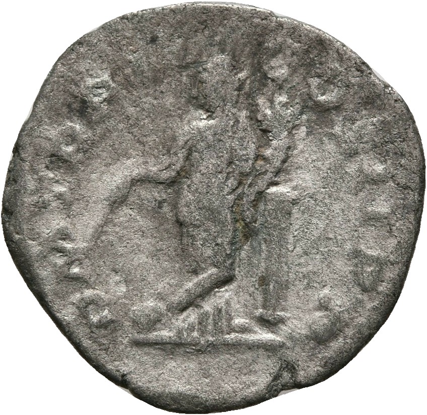 RIC IV Elagabalus 23 Elagabalus reverse, Providentia, draped, standing left, leaning left elbow on column, crossing left l...