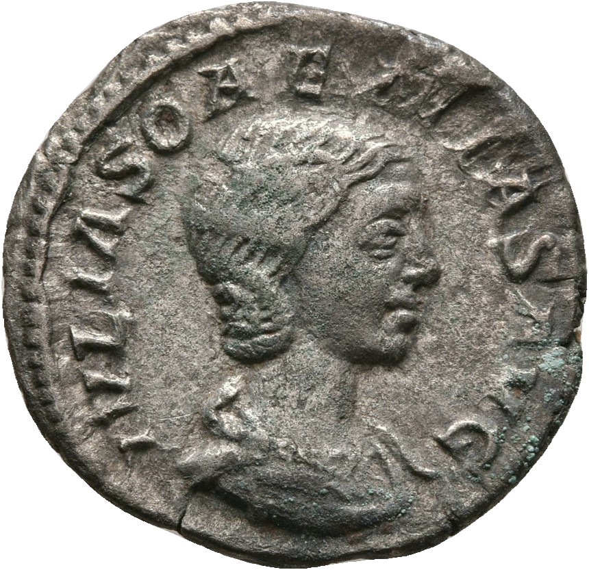 RIC IV Elagabalus 241 Elagabalus obverse, Bust of Julia Soaemias, hair waved and turned up low at the back, draped, right