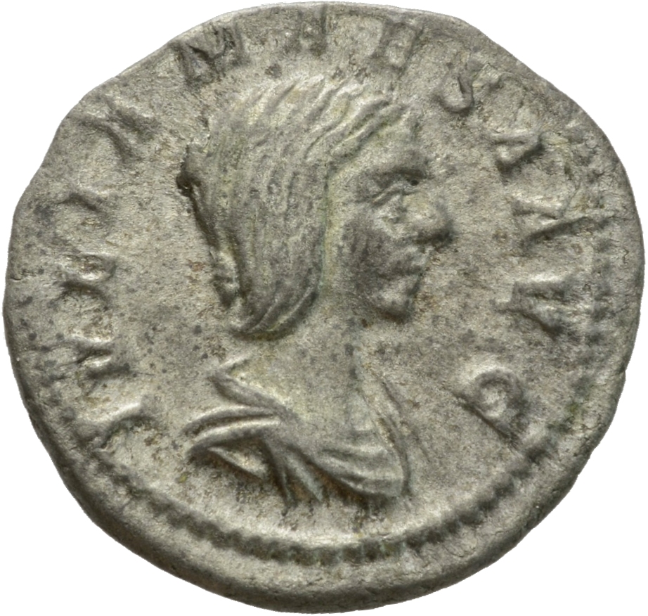 RIC IV Elagabalus 254 Elagabalus obverse, Bust of Julia Maesa, hair waved and turned up low at the back, draped, right