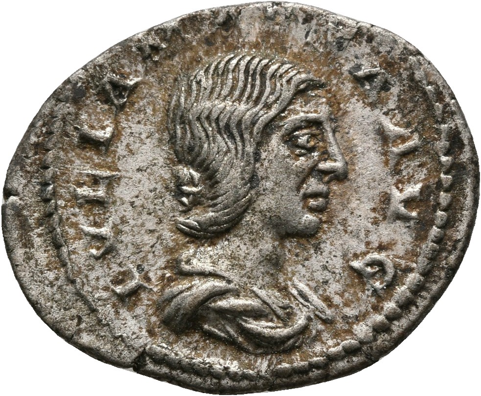 RIC IV Elagabalus 254 Elagabalus obverse, Bust of Julia Maesa, hair waved and turned up low at the back, draped, right