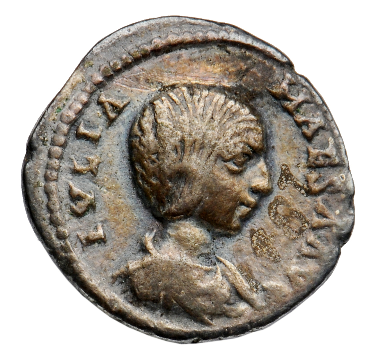 RIC IV Elagabalus 256 Elagabalus obverse, Bust of Julia Maesa, diademed, hair waved and turned up low at the back, draped,...