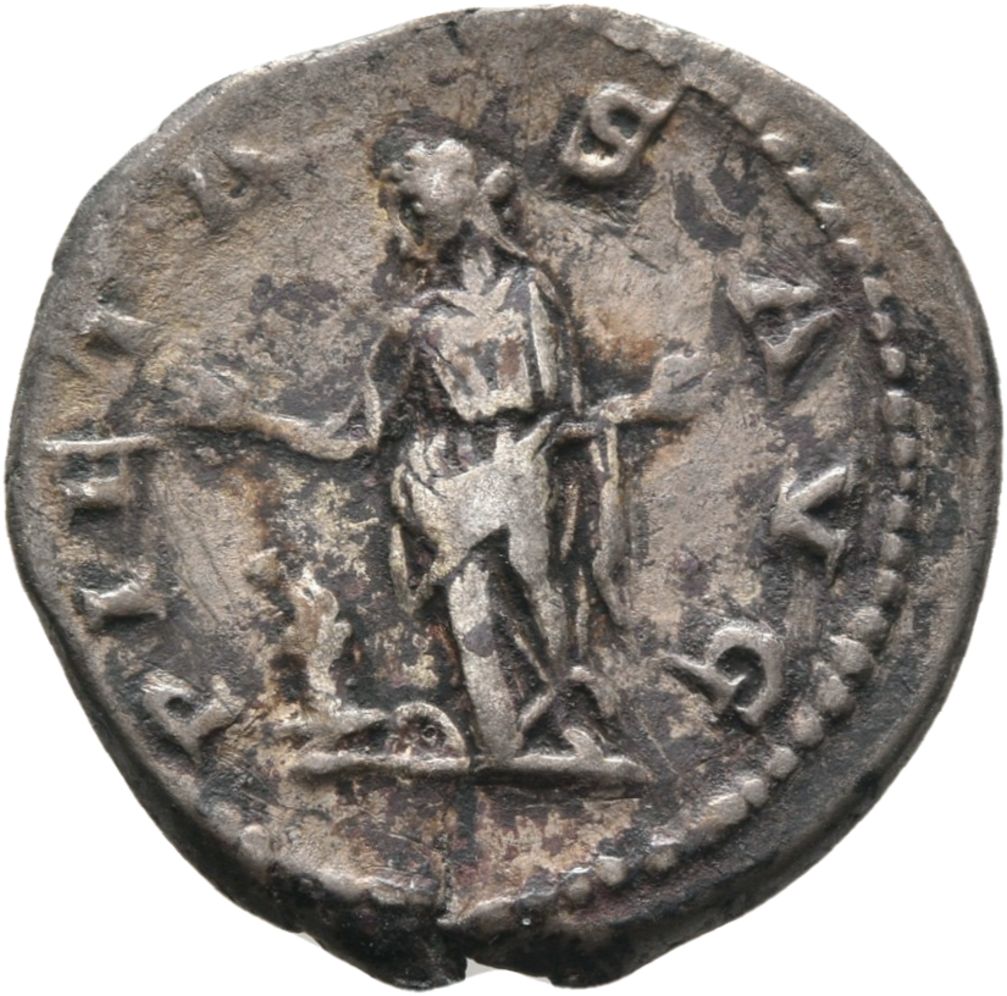RIC IV Elagabalus 263 Elagabalus reverse, Pietas, draped, standing left, sacrificing with raised right hand over lighted a...