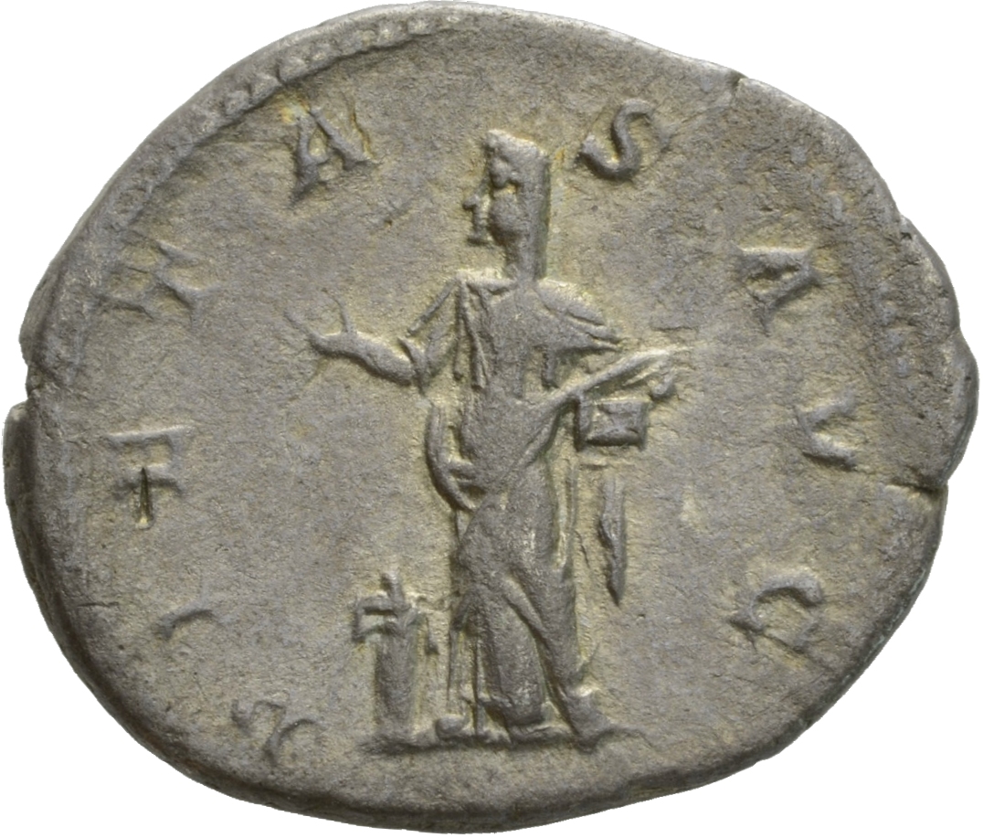 RIC IV Elagabalus 264 Elagabalus reverse, Pietas, draped, standing left, sacrificing with raised right hand over lighted a...