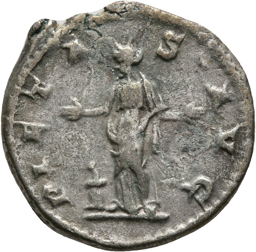 RIC IV Elagabalus 266 Elagabalus reverse, Pietas, draped, standing left, raising both hands; to left, altar