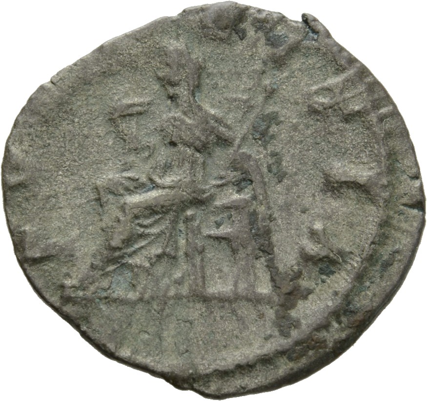 RIC IV Elagabalus 268 Elagabalus reverse, Pudicitia, draped, seated left, drawing veil over face with right hand and holdi...