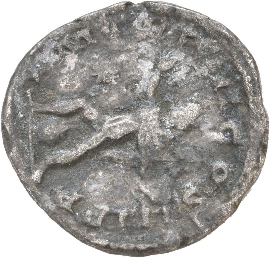 RIC IV Elagabalus 28a Elagabalus reverse, Sol, radiate, naked except for cloak over left shoulder, standing left, raising ...