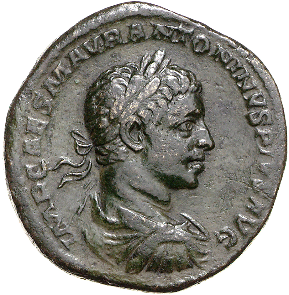 RIC IV Elagabalus 300d Elagabalus obverse, Bust of Elagabalus, laureate, draped, cuirassed, right