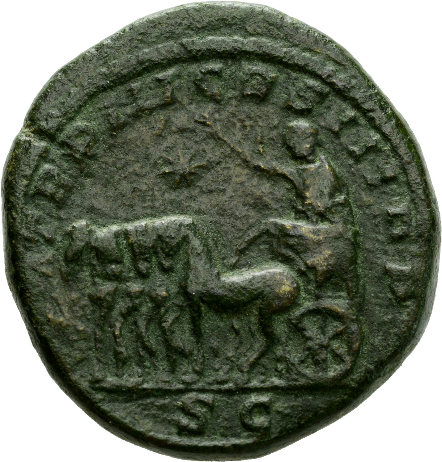 RIC IV Elagabalus 308b Elagabalus reverse, Elagabalus, laureate, standing left in slow quadriga, holding branch in right h...