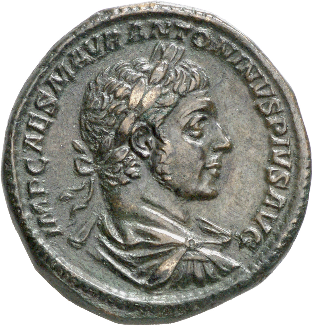 RIC IV Elagabalus 318d Elagabalus obverse, Bust of Elagabalus, laureate, draped, cuirassed, right