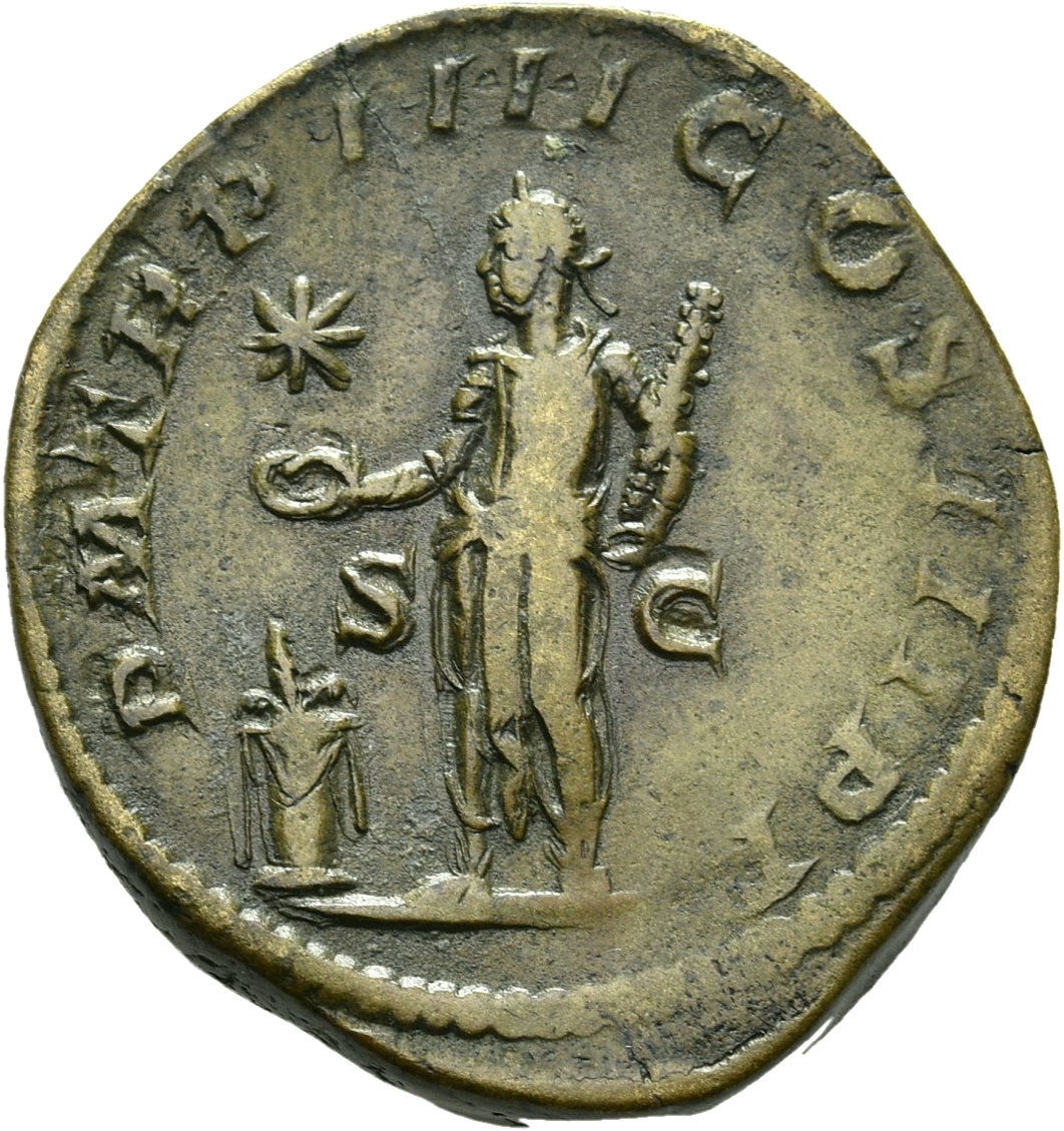 RIC IV Elagabalus 323 Elagabalus reverse, Elagabalus, in Syrian priestly robes, standing left, sacrificing out of patera i...