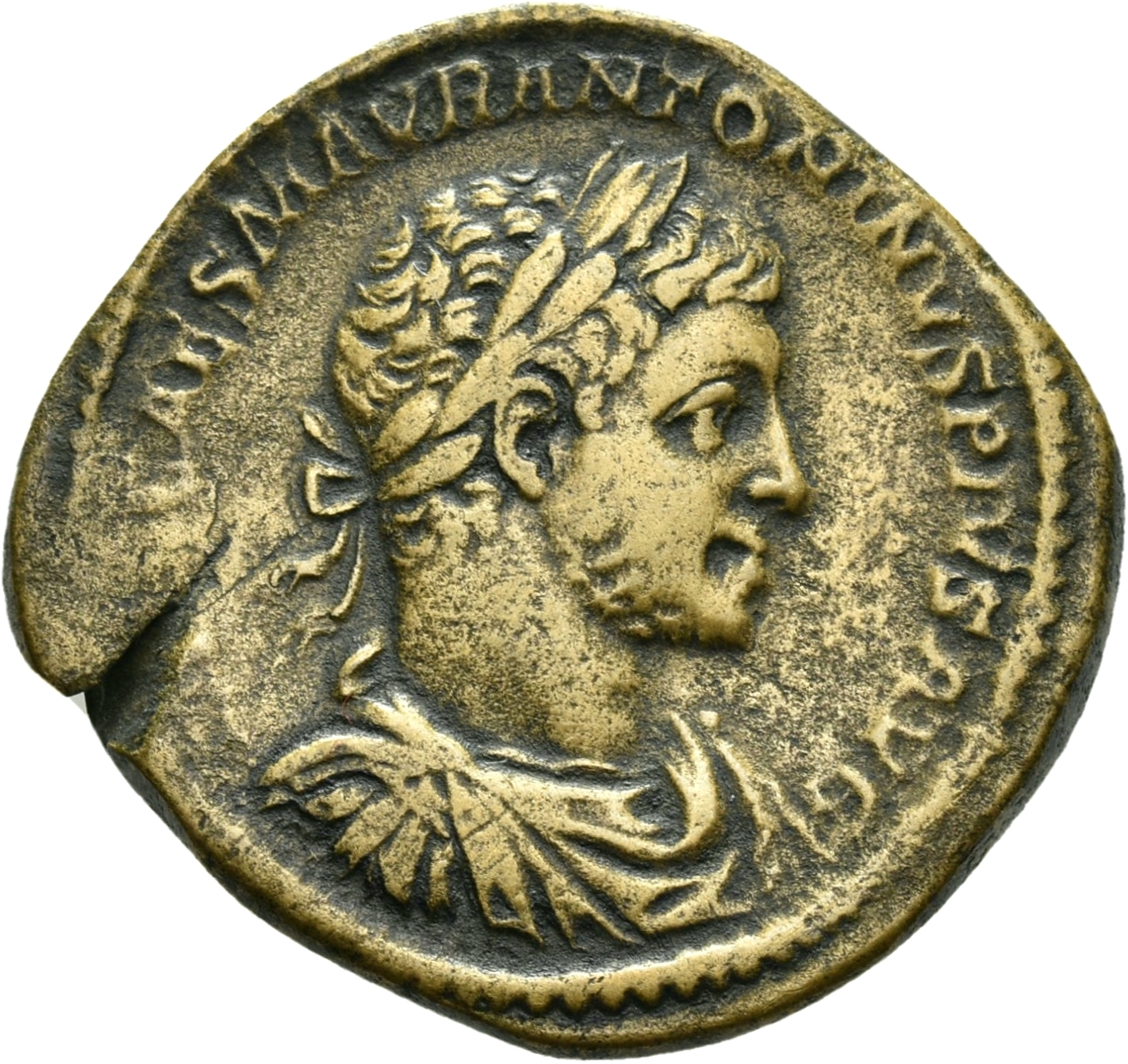 RIC IV Elagabalus 323 Elagabalus obverse, Bust of Elagabalus, sometimes horned, laureate, draped, cuirassed, right