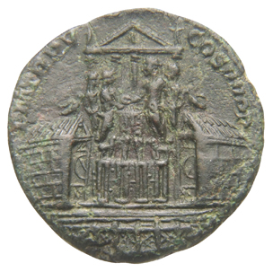 RIC IV Elagabalus 339 Elagabalus reverse, Elagabalus, standing left in temple