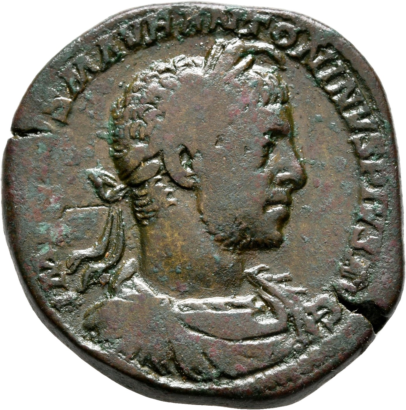 RIC IV Elagabalus 350 Elagabalus obverse, Bust of Elagabalus, usually horned, laureate, draped, cuirassed, right