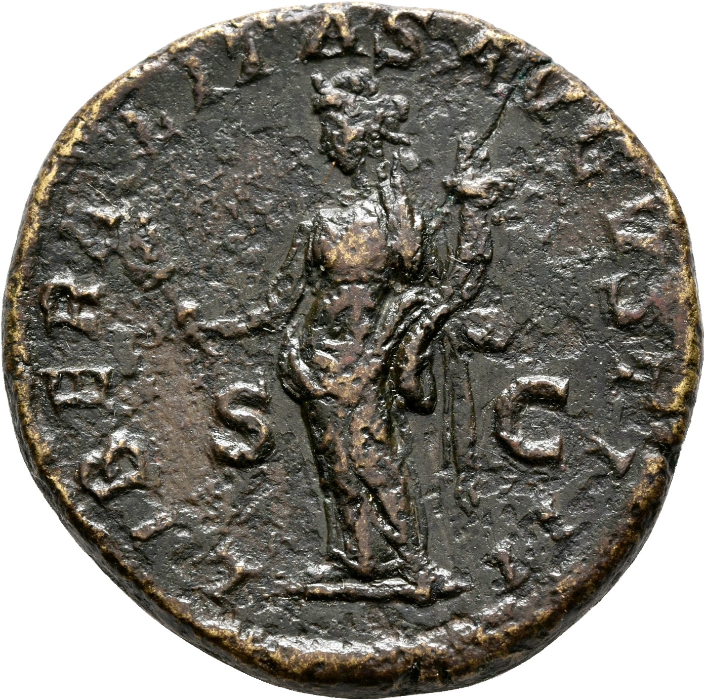 RIC IV Elagabalus 353 Elagabalus reverse, Liberalitas, draped, standing left, holding abacus in right hand and cornucopiae...