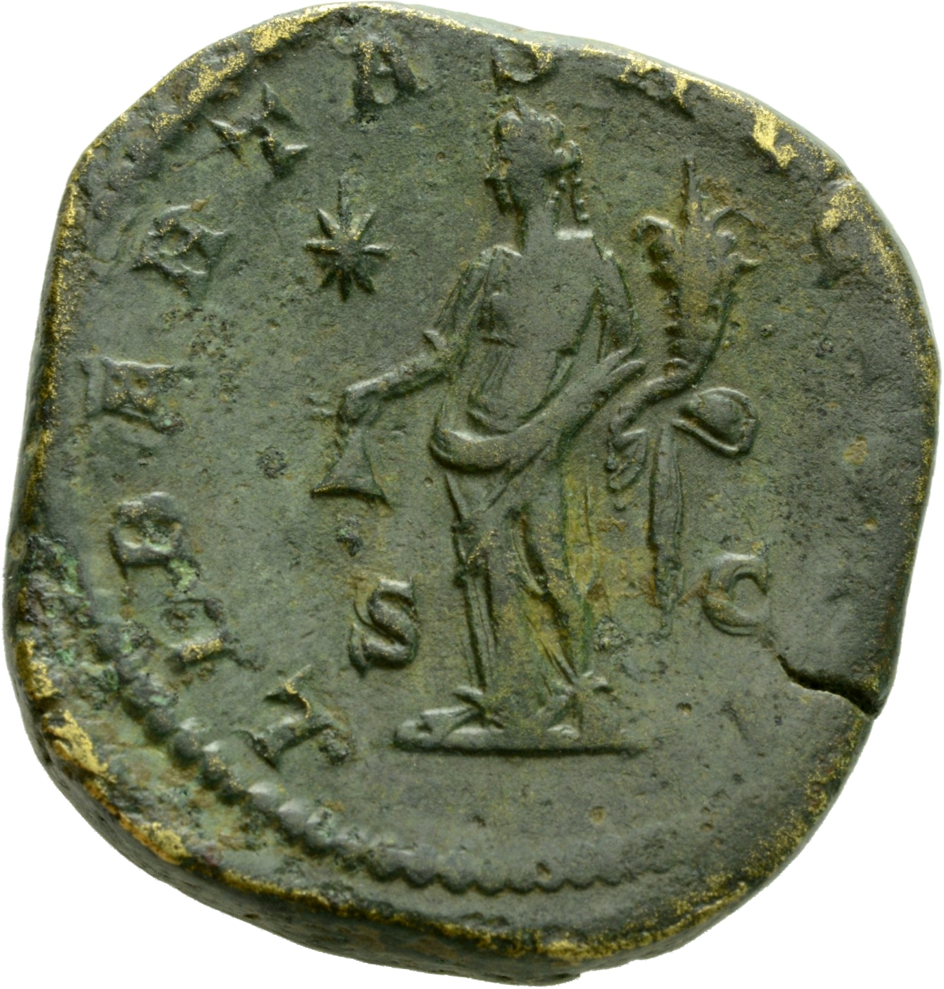 RIC IV Elagabalus 357A Elagabalus reverse, Libertas, draped, standing left, holding pileus in extended right hand and corn...