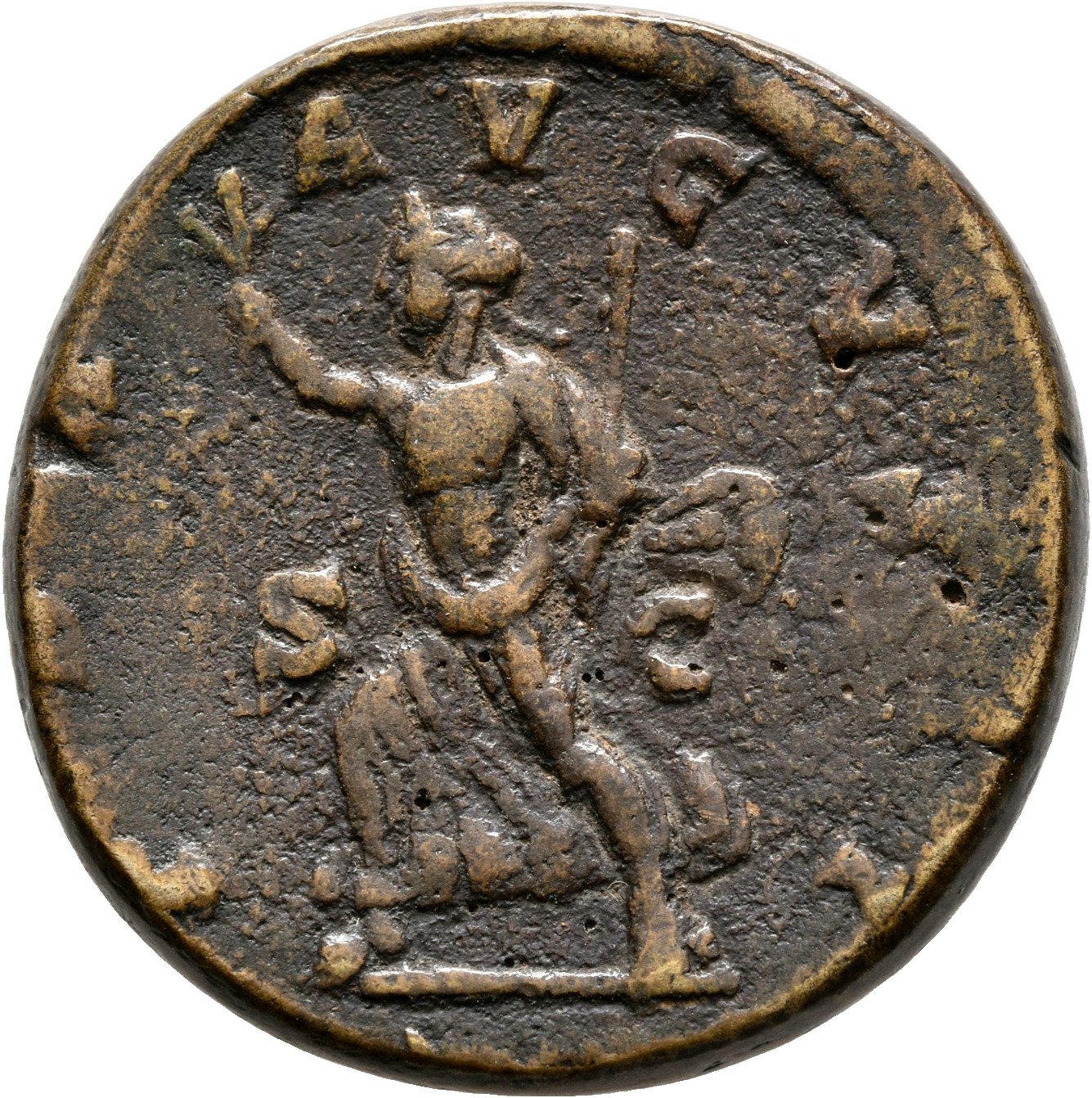 RIC IV Elagabalus 366d Elagabalus reverse, Pax, draped, walking left, holding olive-branch in right hand and sceptre in le...