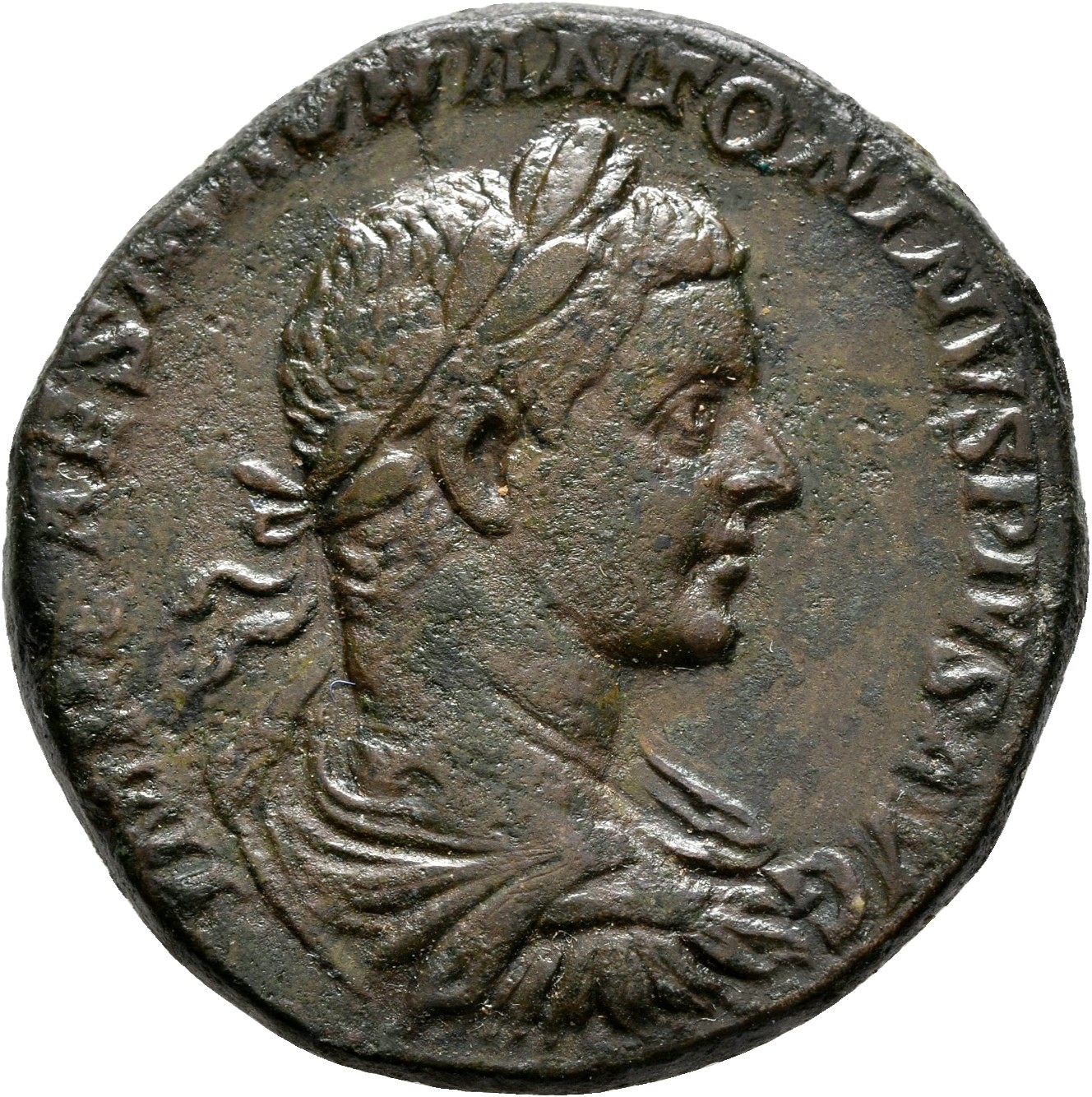 RIC IV Elagabalus 366d Elagabalus obverse, Bust of Elagabalus, laureate, draped, cuirassed, right
