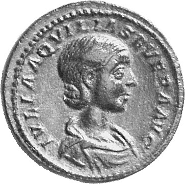 RIC IV Elagabalus 391 Elagabalus obverse, Bust of Aquilia Severa, diademed, hair waved and fastened in plait, draped, right