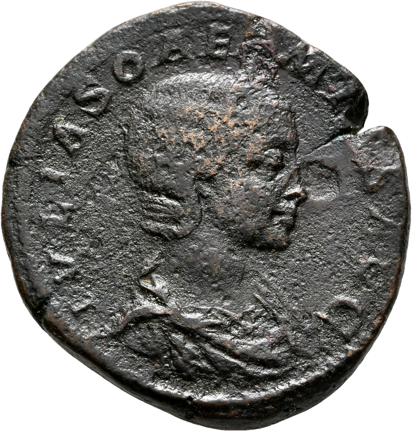 RIC IV Elagabalus 406 Elagabalus obverse, Bust of Julia Soaemias, diademed, hair waved and turned up low at the back, drap...