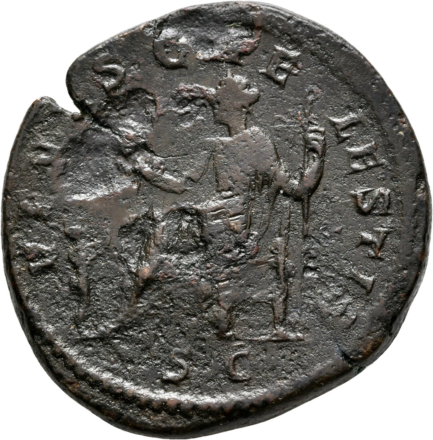 RIC IV Elagabalus 406 Elagabalus reverse, Venus, draped, seated left, holding apple in extended right hand and sceptre in ...