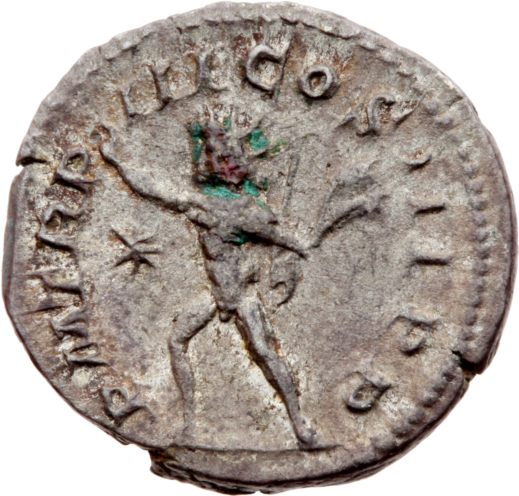 RIC IV Elagabalus 40b Elagabalus reverse, Sol, radiate, naked except for cloak over left shoulder and flying behind, advan...