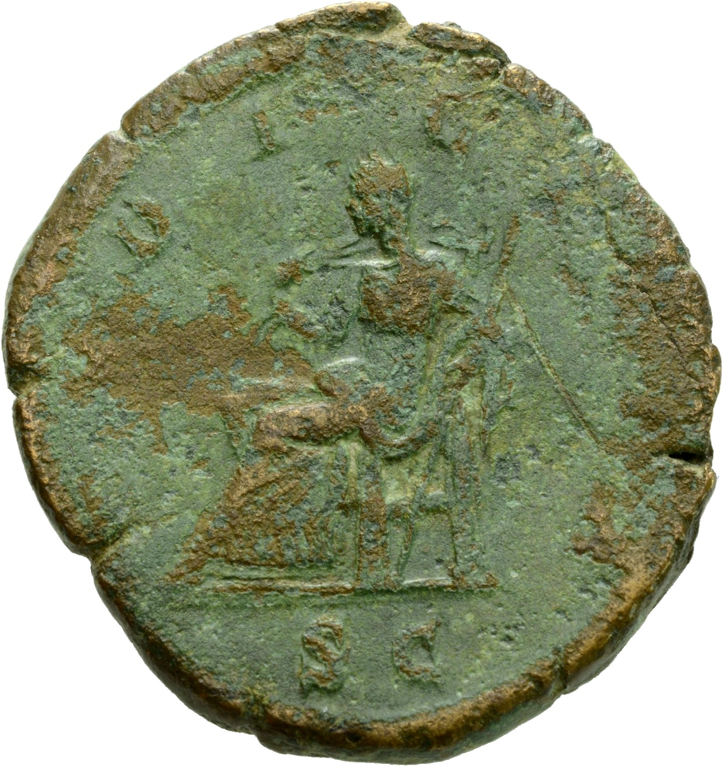 RIC IV Elagabalus 420 Elagabalus reverse, Pudicitia, draped, seated left, drawing veil over face with right hand and holdi...