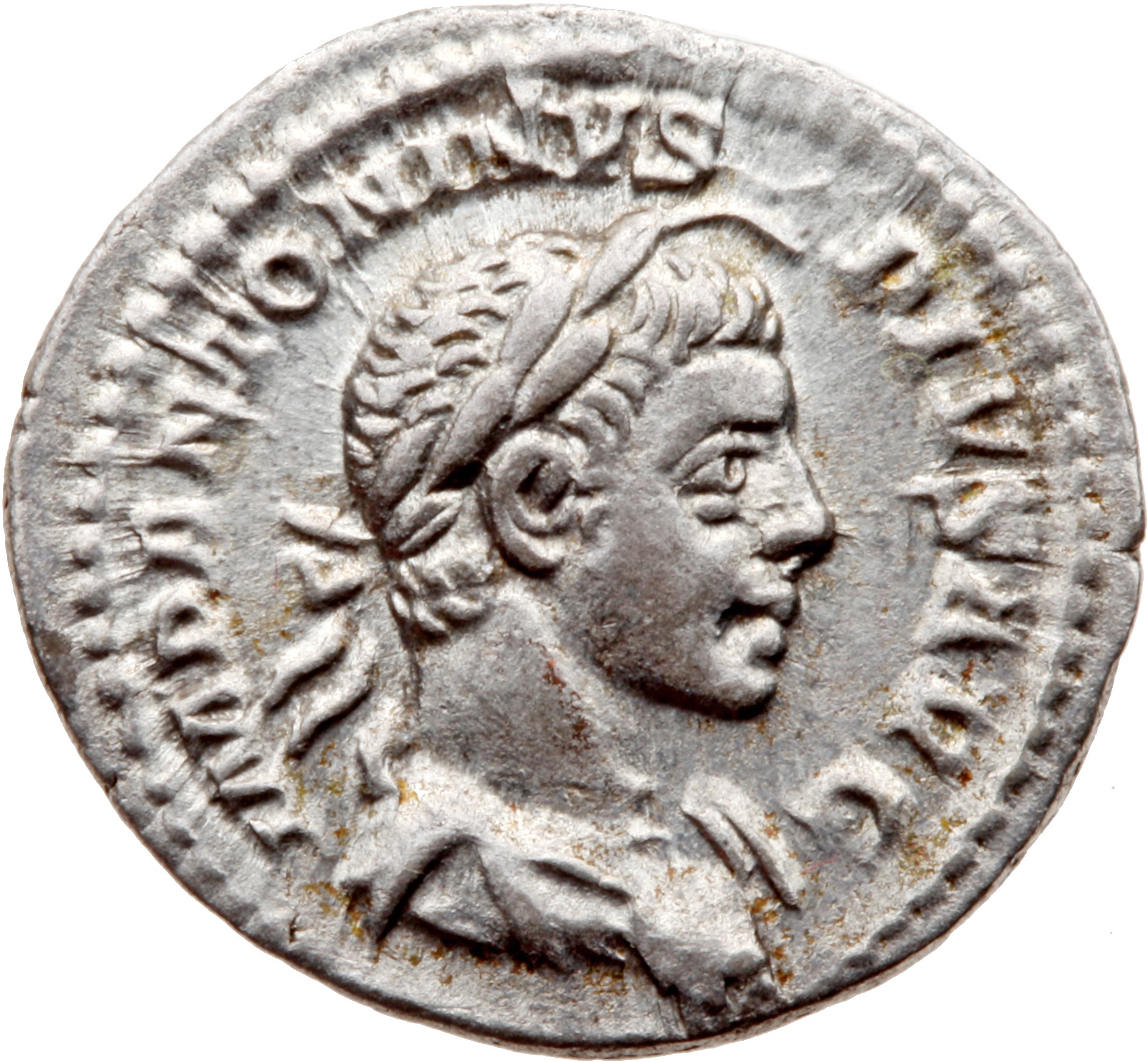 RIC IV Elagabalus 46b Elagabalus obverse, Bust of Elagabalus, horned, laureate, draped, right