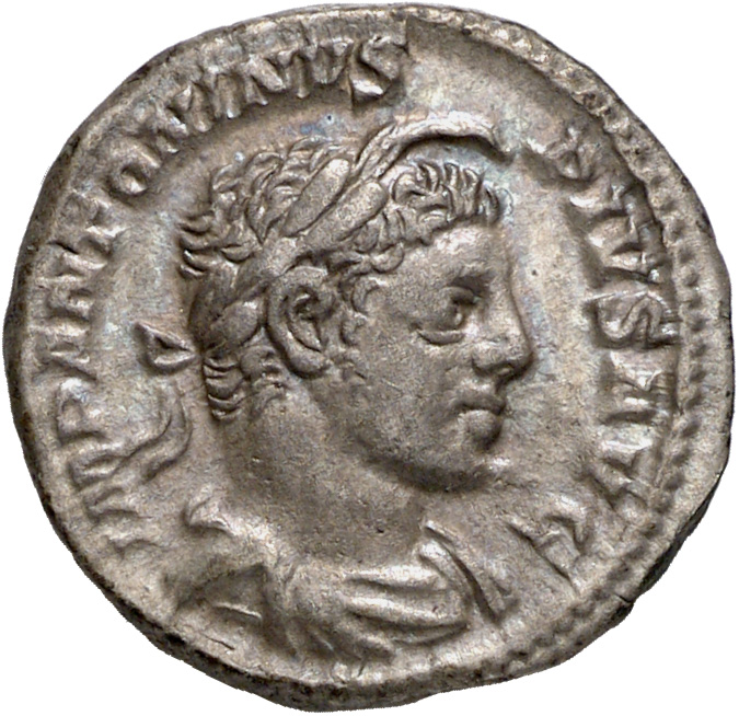RIC IV Elagabalus 46d Elagabalus obverse, Bust of Elagabalus, laureate, draped, cuirassed, right