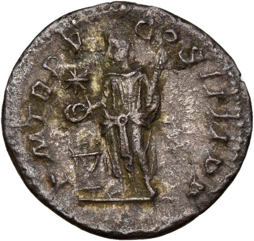 RIC IV Elagabalus 53 Elagabalus reverse, Elagabalus, in Syrian priestly robes, standing left, sacrificing out of patera in...