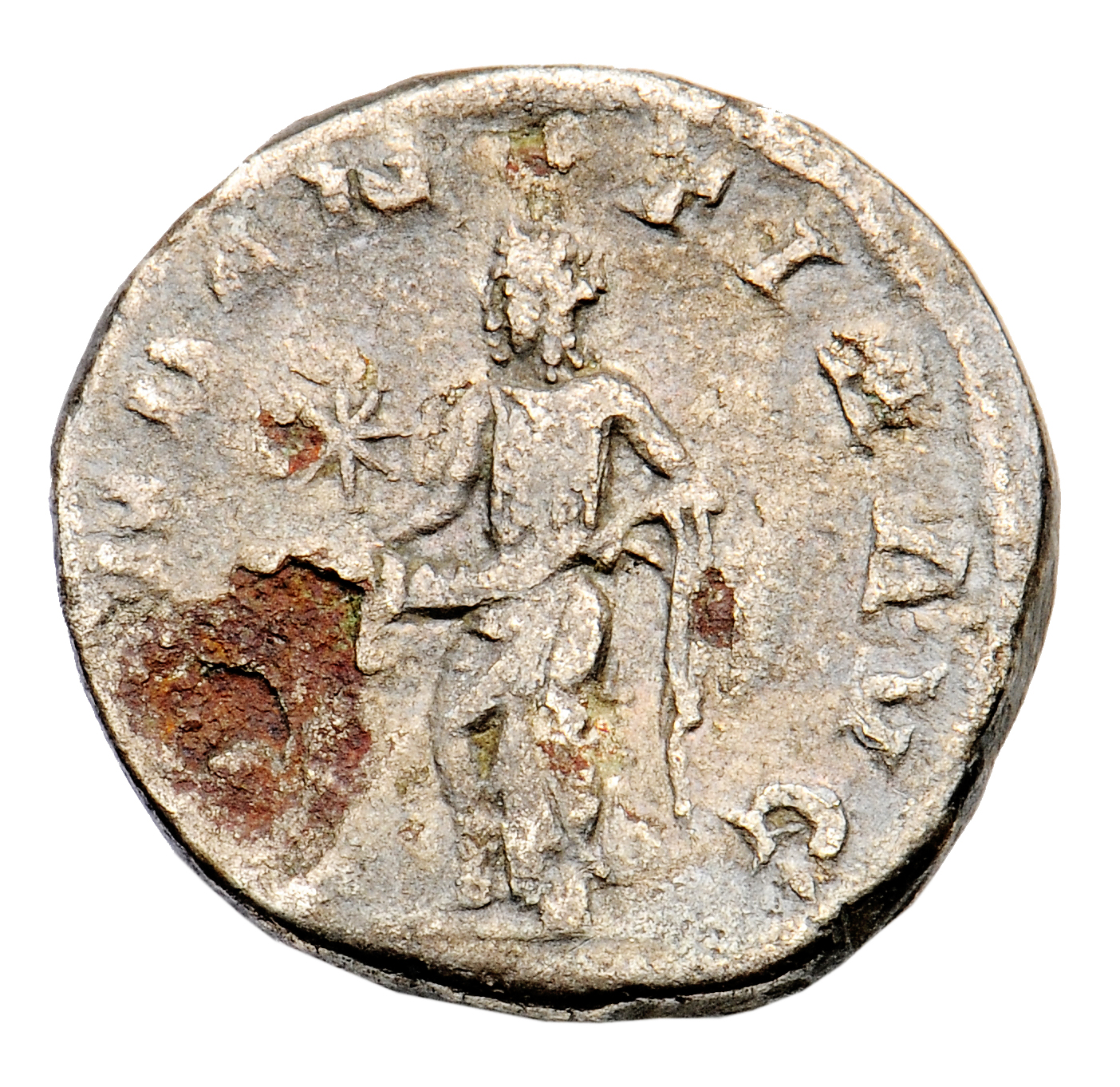 RIC IV Elagabalus 56a Elagabalus reverse, Abundantia (or Annona), draped, standing left, emptying cornucopiae; in field, star