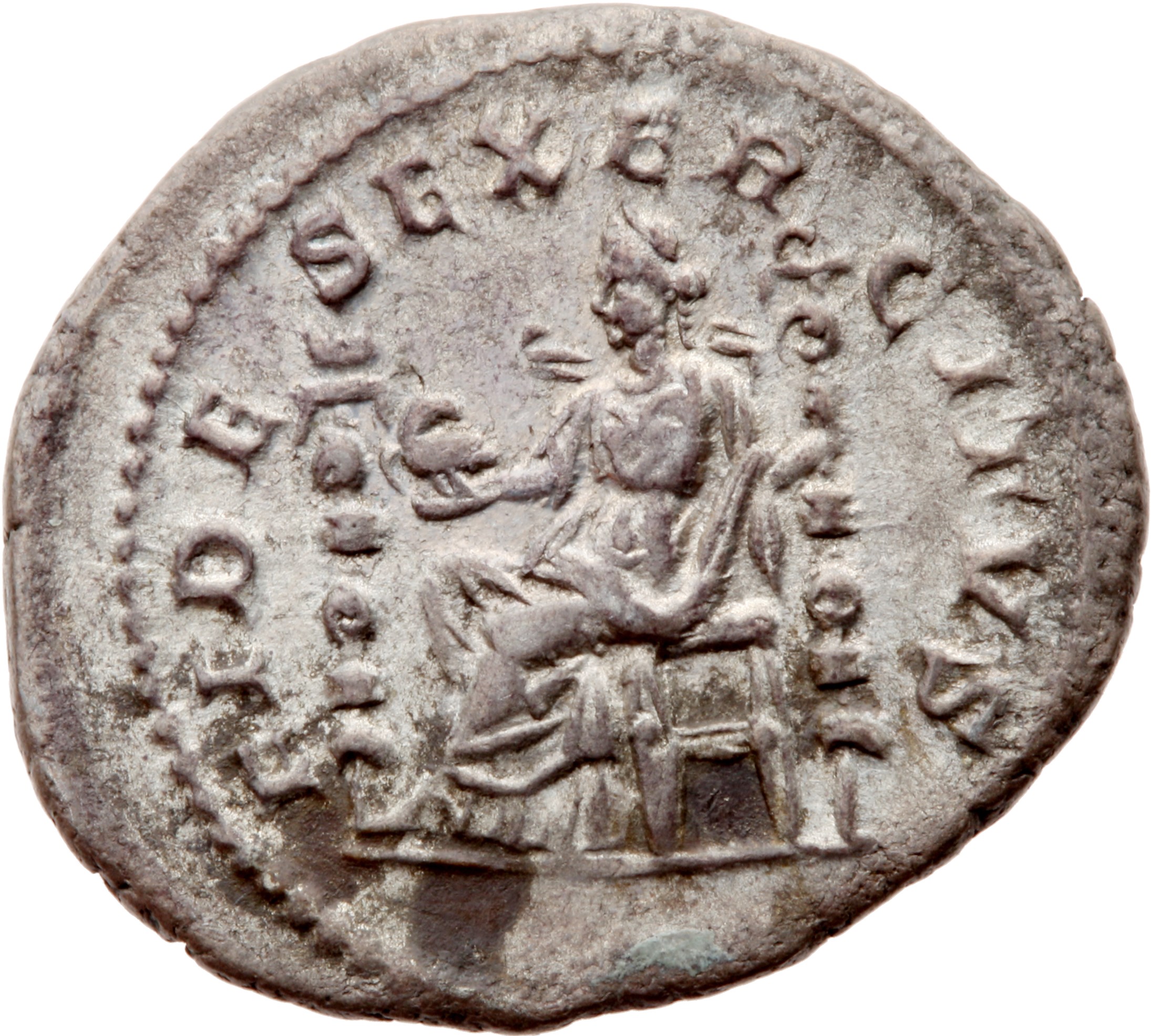 RIC IV Elagabalus 70f Elagabalus reverse, Fides, draped, seated left, holding eagle in right hand and standard in left han...