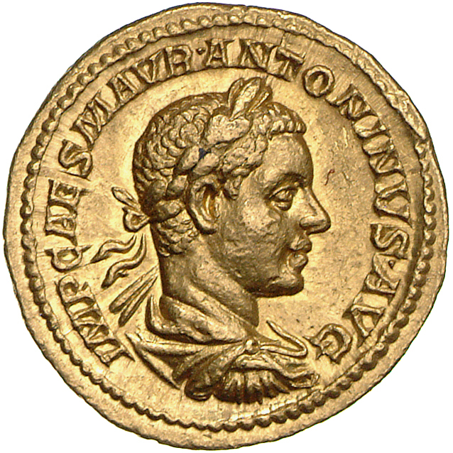 RIC IV Elagabalus 76d Elagabalus obverse, Bust of Elagabalus, laureate, draped, cuirassed, right