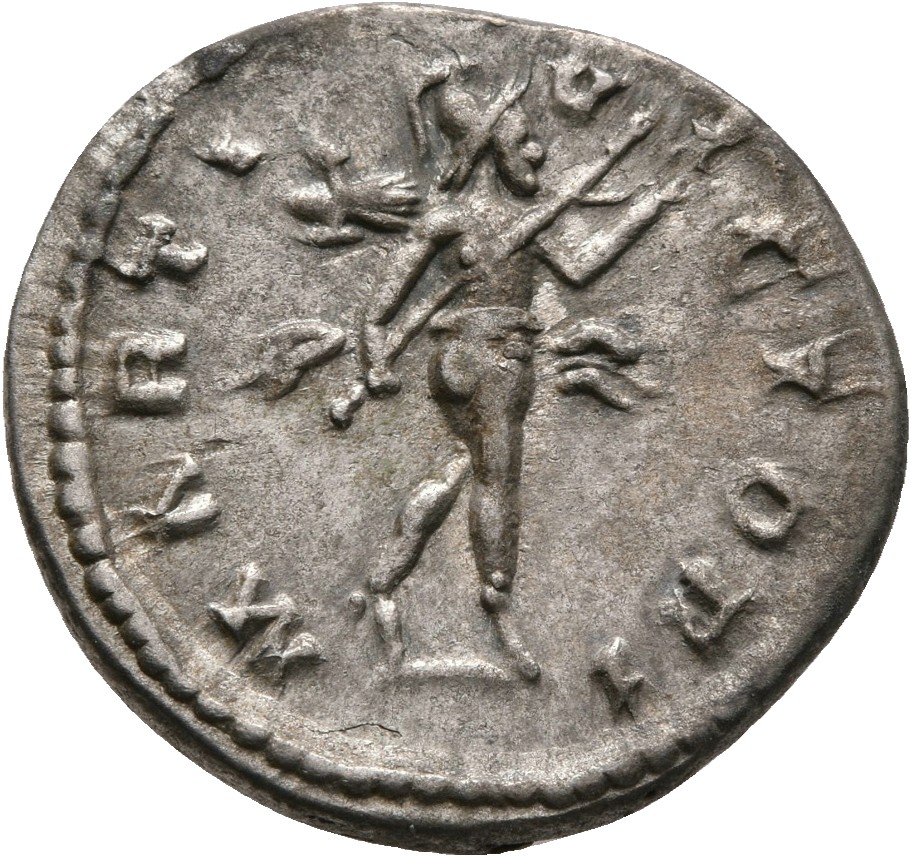 RIC IV Geta 103 (denarius) Geta reverse, Mars, helmeted, cloaked, advancing right, holding spear in right hand and trophy ...
