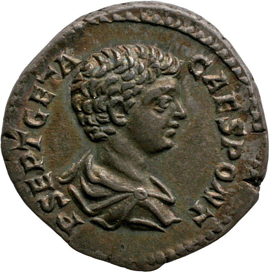 Septimius Severus obverse — Bust of Geta, bare-headed, draped, cuirassed (?), right