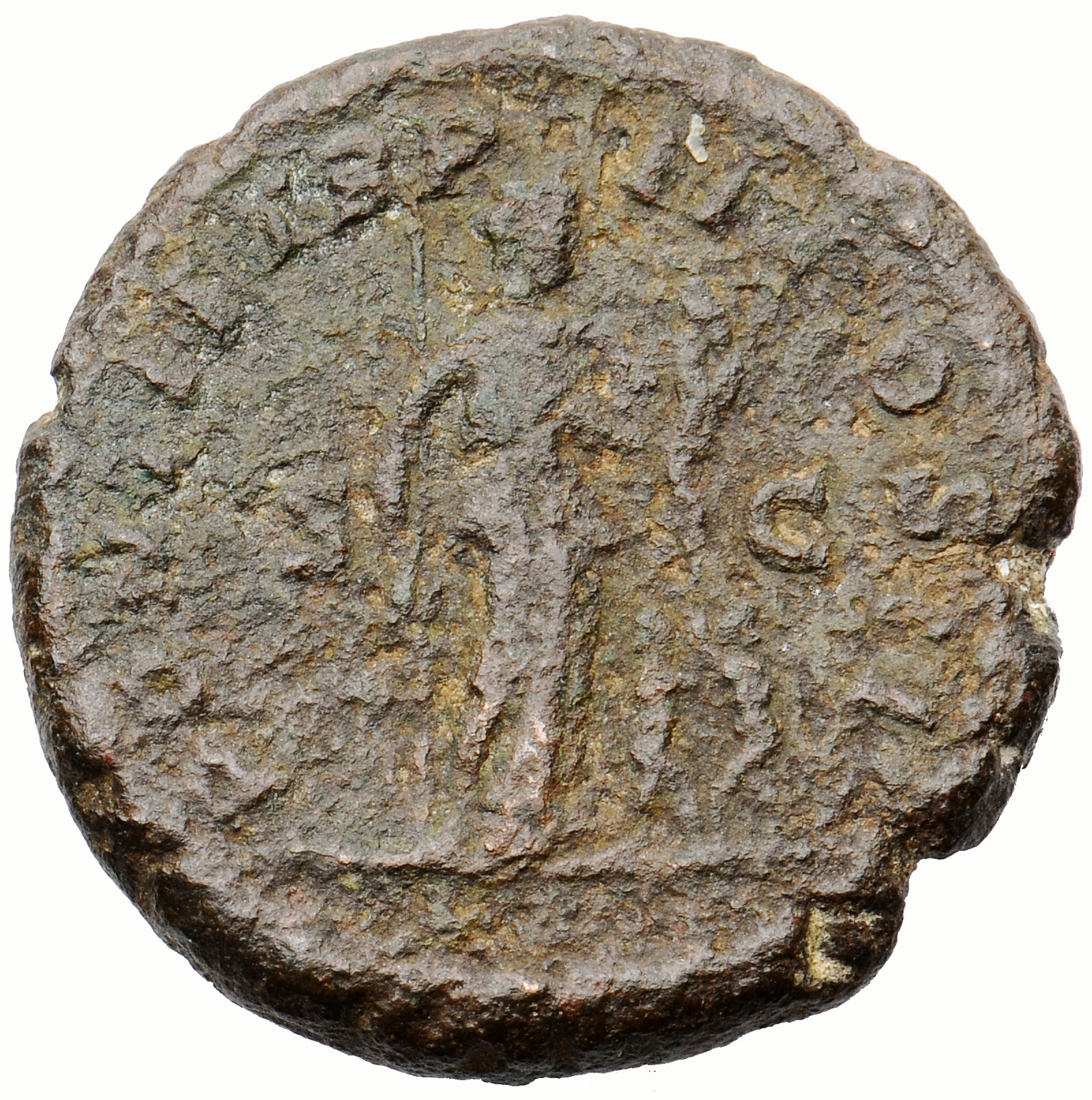 Septimius Severus reverse — Woman standing right, holding sceptre and drawing out drapery from breast; to right, two small figures lifting hands to one another