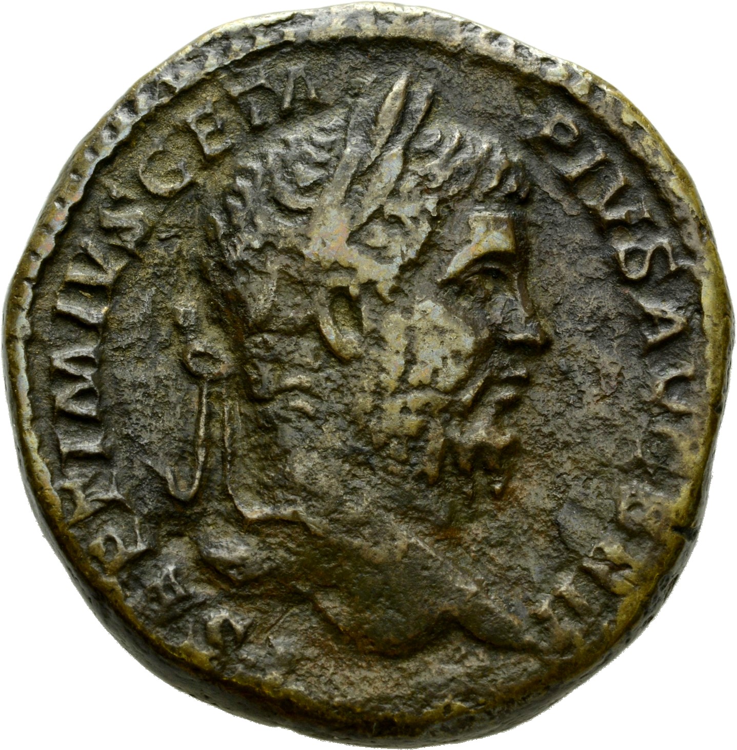 RIC IV Geta 168A Geta obverse — Head of Geta, laureate, bearded, right